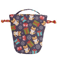 Welsh Corgi Dog With Gift Boxes Seamless Pattern Wallpaper Drawstring Bucket Bag by Nexatart