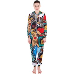 Abstract Grunge Urban Pattern With Monster Character Super Drawing Graffiti Style Hooded Jumpsuit (ladies)  by Nexatart