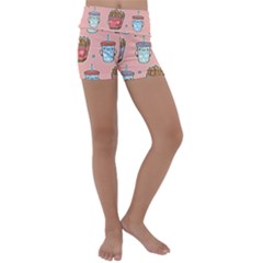 Cute Kawaii Food Seamless Pattern Kids  Lightweight Velour Yoga Shorts by Nexatart
