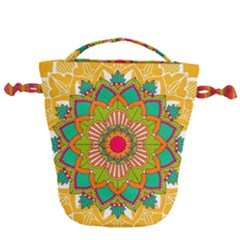 Mandala Patterns Yellow Drawstring Bucket Bag by Nexatart