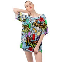 Graffiti Characters Seamless Patternm Oversized Chiffon Top by Nexatart