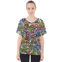 Graffiti Word Seamless Pattern V-neck Dolman Drape Top by Nexatart