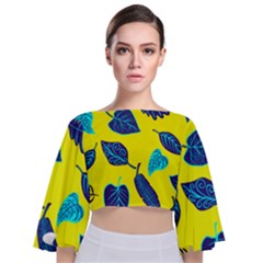 Leaves Pattern Picture Detail Tie Back Butterfly Sleeve Chiffon Top by Nexatart