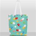 Pills Medicines Seamless Pattern Blue Background Full Print Rope Handle Tote (Small) View2