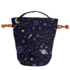 Starry Night  Space Constellations  Stars  Galaxy  Universe Graphic  Illustration Drawstring Bucket Bag by Nexatart