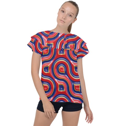 Pattern Curve Design Ruffle Collar Chiffon Blouse by Nexatart
