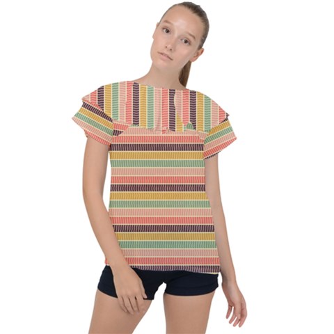 Vintage Stripes Lines Background Ruffle Collar Chiffon Blouse by Nexatart