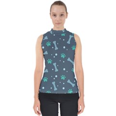 Bons Foot Prints Pattern Background Mock Neck Shell Top by Vaneshart
