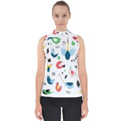 Vector Set Isolates With Cute Birds Scandinavian Style Mock Neck Shell Top by Vaneshart