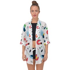 Vector Set Isolates With Cute Birds Scandinavian Style Open Front Chiffon Kimono by Vaneshart