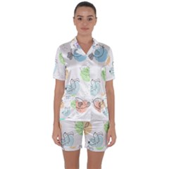 Cartoon Bird Cute Doodle Bird Satin Short Sleeve Pyjamas Set by Vaneshart