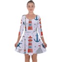 Nautical Elements Pattern Background Quarter Sleeve Skater Dress View1