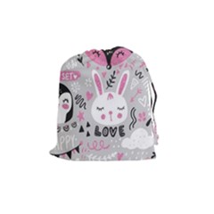 Big Set With Cute Cartoon Animals Bear Panda Bunny Penguin Cat Fox Drawstring Pouch (medium) by Vaneshart