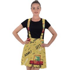 Childish Seamless Pattern With Dino Driver Velvet Suspender Skater Skirt by Vaneshart