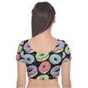 Colorful Donut Seamless Pattern On Black Vector Velvet Short Sleeve Crop Top  View2