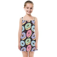 Colorful Donut Seamless Pattern On Black Vector Kids  Summer Sun Dress by Sobalvarro