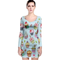 Cupcake Doodle Pattern Long Sleeve Bodycon Dress by Sobalvarro