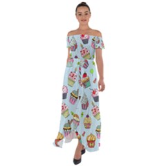 Cupcake Doodle Pattern Off Shoulder Open Front Chiffon Dress by Sobalvarro