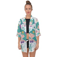 Set Cute Mermaid Seaweeds Marine Inhabitants Open Front Chiffon Kimono by Wegoenart