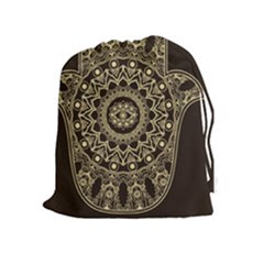 Hamsa Hand Drawn Symbol With Flower Decorative Pattern Drawstring Pouch (xl) by Wegoenart
