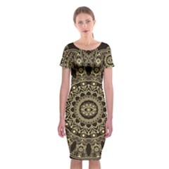 Hamsa Hand Drawn Symbol With Flower Decorative Pattern Classic Short Sleeve Midi Dress by Wegoenart