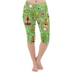 Cartoon Animals Indian Tribes Seamless Pattern Vector Lightweight Velour Cropped Yoga Leggings by Wegoenart
