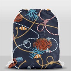 Vector Illustration Seamless Pattern With Corals Animal Trasure Marine Motif Sailor Mood Design Naut Drawstring Bag (small) by Wegoenart