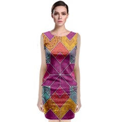 Ethnic Floral Mosaic Pattern Sleeveless Velvet Midi Dress by Wegoenart