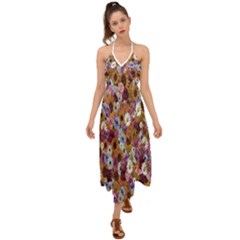 Fantasy Garden Mauve Halter Tie Back Dress  by retrotoomoderndesigns