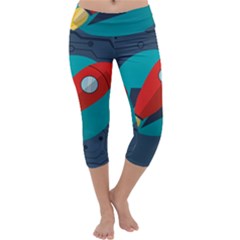 Rocket With Science Related Icons Image Capri Yoga Leggings by Vaneshart
