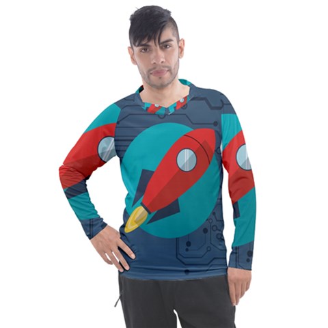Rocket With Science Related Icons Image Men s Pique Long Sleeve Tee by Vaneshart