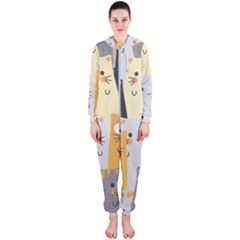 Seamless Pattern Cute Cat Cartoons Hooded Jumpsuit (ladies)  by Vaneshart