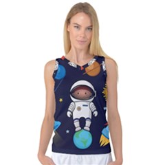 Boy Spaceman Space Rocket Ufo Planets Stars Women s Basketball Tank Top by Vaneshart