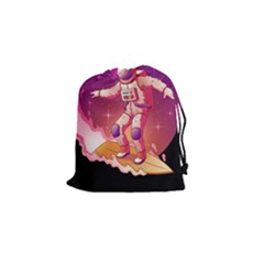 Astronaut Spacesuit Standing Surfboard Surfing Milky Way Stars Drawstring Pouch (small) by Vaneshart