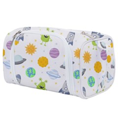 Seamless Pattern Cartoon Space Planets Isolated White Background Toiletries Pouch by Vaneshart