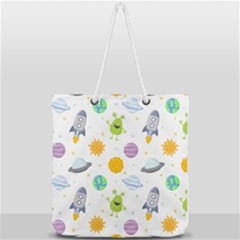 Seamless Pattern Cartoon Space Planets Isolated White Background Full Print Rope Handle Tote (large) by Vaneshart