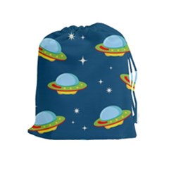 Seamless Pattern Ufo With Star Space Galaxy Background Drawstring Pouch (xl) by Vaneshart