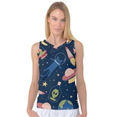 Seamless Pattern With Funny Aliens Cat Galaxy Women s Basketball Tank Top by Vaneshart