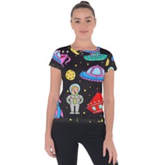 Seamless Pattern With Space Objects Ufo Rockets Aliens Hand Drawn Elements Space Short Sleeve Sports Top  by Vaneshart