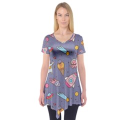 Outer Space Seamless Background Short Sleeve Tunic  by Vaneshart