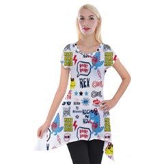Monster Cool Seamless Pattern Short Sleeve Side Drop Tunic by Vaneshart