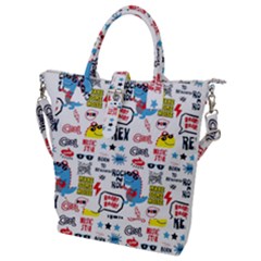 Monster Cool Seamless Pattern Buckle Top Tote Bag by Vaneshart