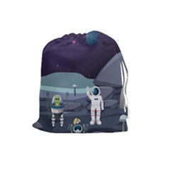 Alien Astronaut Scene Drawstring Pouch (large) by Vaneshart