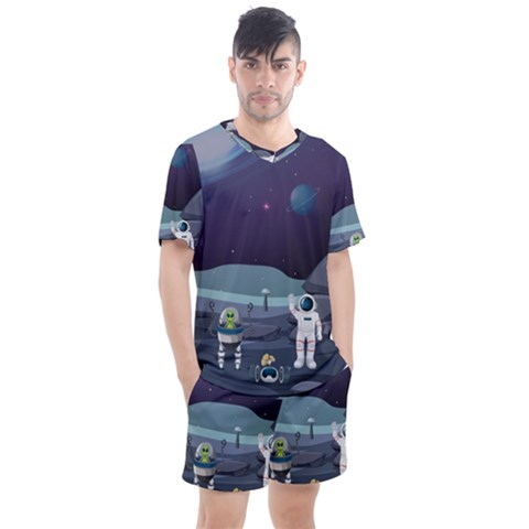 Alien Astronaut Scene Men s Mesh Tee And Shorts Set by Vaneshart
