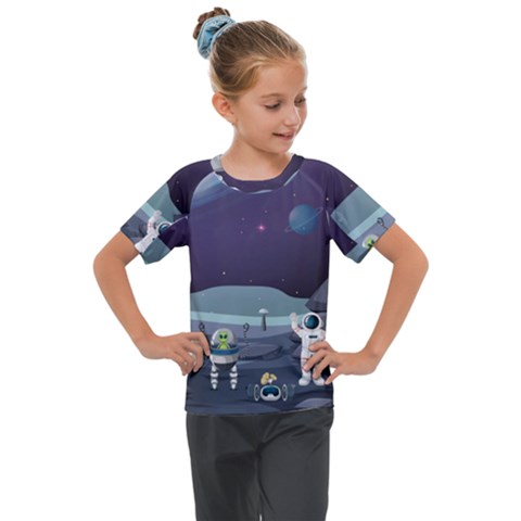 Alien Astronaut Scene Kids  Mesh Piece Tee by Vaneshart