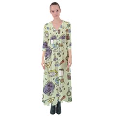 Hand Drawn Pattern School Button Up Maxi Dress by Vaneshart