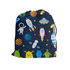 Big Set Cute Astronauts Space Planets Stars Aliens Rockets Ufo Constellations Satellite Moon Rover V Drawstring Pouch (xl) by Vaneshart