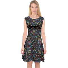 Seamless Pattern With Love Symbols Capsleeve Midi Dress by Vaneshart