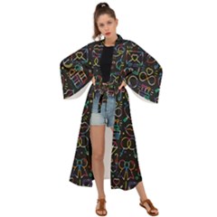 Seamless Pattern With Love Symbols Maxi Kimono by Vaneshart
