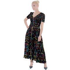 Seamless Pattern With Love Symbols Button Up Short Sleeve Maxi Dress by Vaneshart